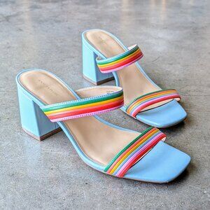 Ann Taylor Machelle Rainbow Leather Block Heel Sandals size 9M